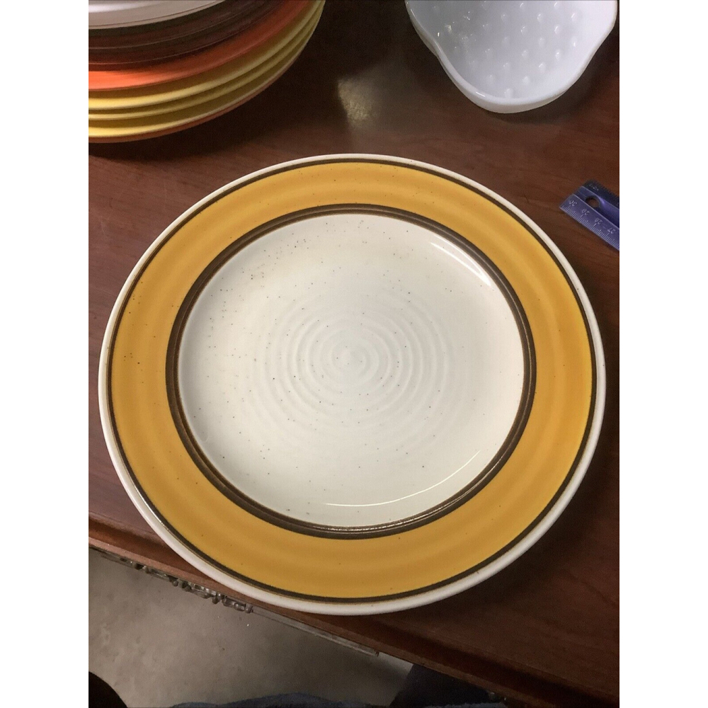 Vintage Mikasa Dura Stone Mandarin Gold Dinner Plate Gold & Brown Band